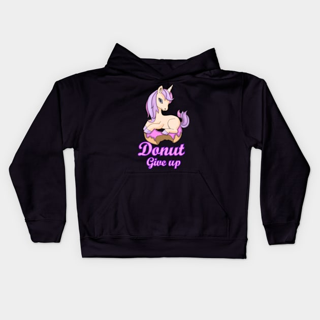 Funny unicorn t-shirt unicorn with donut give up Kids Hoodie by Nulian Sanchez